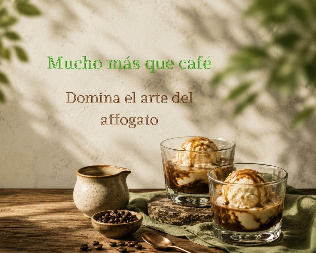 Portada con dos affogati y granos de café