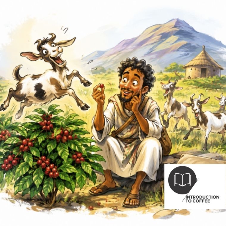 Dibujo de Kaldi con sus cabras